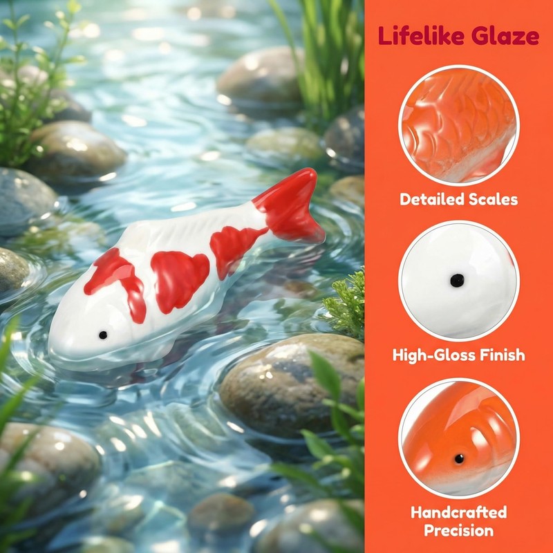 Wionin Lifelike Floating Fish Decor - Realistic Ceramic Koi &