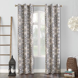 Sun Zero Nepal Global Medallion Print Blackout Grommet Curtain Panel, 40" x 84", Linen