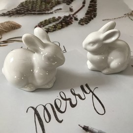 Set of 2 Decorative Bunny Figurine- Ceramic Rabbit Statue/ Sculpture for Home Garden Wedding Decor or More