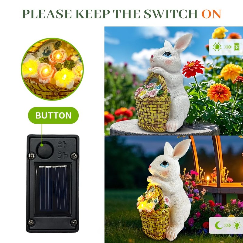 KOOY Garden Statues Bunny with Solar Lantern Outdoor Rabbit Holding
