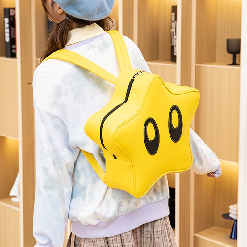Star Backpack Bright Yellow Cute Stylish Schoolbag Waterproof Large Capacity