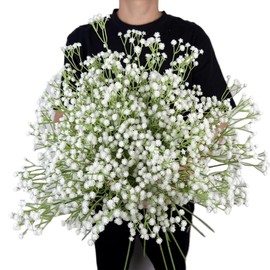 DYZEM 20Pcs Babys Breath Artificial Flowers Soft Plastic Gypsophila White Baby's Breath Wildflowers for Home Wedding Party Garden Bridal Bouquet Decoration (White - Pack of 20)
