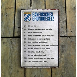 Tin Signs Funny Bavarian Saying "Bavarian Basic Law" Decorative Hanging Sign Door Bavarian Munich Flag Coat of Arms Metal Sign Gift for Birthday or Christmas 20 x 30 cm