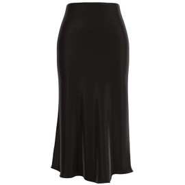 Velinsak Midi Skirts for Women Casual Summer Silk Satin Pencil High Waisted Mid Length Skirt Black X-Small