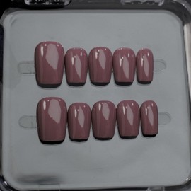 Handmade Press on Nails Solid Color Bean Paste Color Fake Nails Short Square Shaped Stick on Nails Thickened Acrylic Nail Designs Full Cover Muti-Layer Gel False Nail for Women (S)