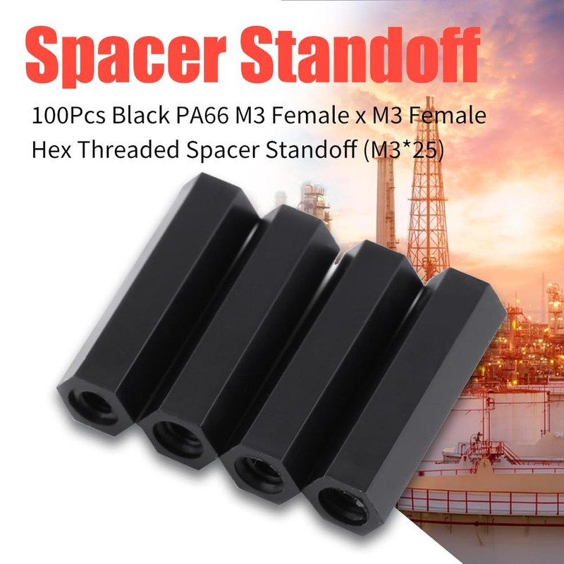 Akozon Nylon Black Hex Spacer, 100 Pieces M3 Hexagon Socket