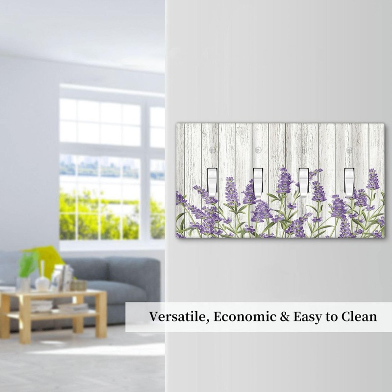 Rustic Wooden Plank Lavender 4 Gang Wall Plate Quad Toggle