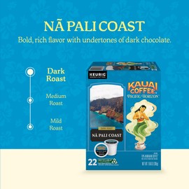 Kauai Coffee K-Cup Pods for Keurig Brewers – Arabica Coffee, 10% Hawaiian – Dark Roast, Nutty with Sweet Chocolate Overtones – Na Pali Coast, 1 Pack of 22 Single Serve K-Cups