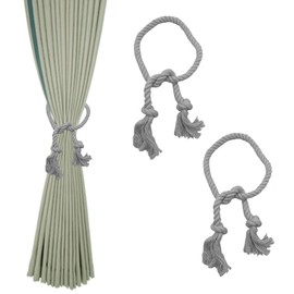 XQMMGO Pack of 2 Curtain Tiebacks, Tiebacks for Curtains, Boho Curtain Clips, Cotton Rope, Handmade Curtain Tiebacks, for Office, Home, Curtain Decoration (Grey)