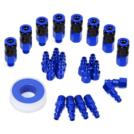 FYPower 25 Pieces 1/4" NPT Aluminum Air Coupler and Plug Kit, Quick Connect Air Fittings, Industrial Quick Connector Set (Blue)