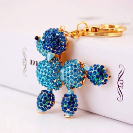 JTTBIGV Cute Animal BlingBling Crystals Keychain Animal Charm Keyring Car Bag Wallet Purse Handbags Cars Key Pendant Decor, Blue Poodle, Small