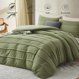 Oli Anderson Sage Green Duvet Cover King Size - Pleated King Duvet Cover, 3PCS Soft and Breathable Textured Bedding Set with Zipper Closure(Sage Green,104"x90")