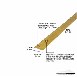 M-D Building Products 79079 1-3/8 in. X 36 in. Satin Brass Aluminum Carpet Trim w/Screw Nails