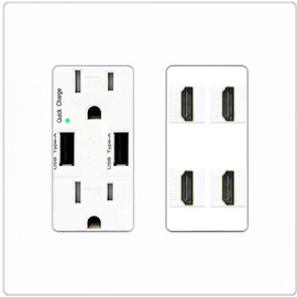 RiteAV 4 Port HDMI Wall Plate - USB Charger [Screwless White]