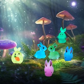 110 Pcs Luminous Resin Animals Easter Theme Bunny Figurines Glow in Dark Mini Bunny for Easter Decorations Egg Fillers Landscape Dollhouse Decor Fairy Garden