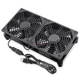 GDSTIME USB Fan, 0.8 x 4.7 x 1.0 inches (2 x 120 x 25 mm), Dual DC 5V USB Fan, Power Router Cooling Fan, Ventilation Fan, PC TV Box Cooler, Adjustable Airflow, 3 Levels of Air Flow Control