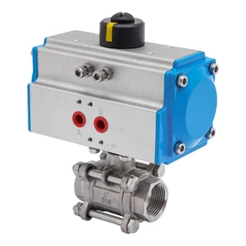 1 Inch Pneumatic Ball Valve, Single Acting Air-Operated Stainless Steel Ball Valve Three-Piece Pneumatic Ball Valve DN25, NPT Threaded (Blue)