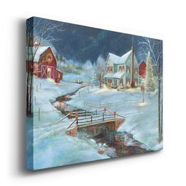 Renditions Gallery Christmas on The Farm Wall Art, Snowy Country with Red Barn, Charming Winter Decorations, Premium Gallery Wrapped Canvas Decor, Ready to Hang, 24 in H x 36 in W, Made in America