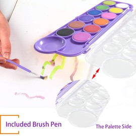 TINOMAR Watercolor Paint Set, 12 Colors Artist Paint Palette Set with Paint Brush, Water Color Palette Tray Kit with Painting Brush for Kids and Beginners(Purple)