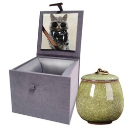 Mini Urns for Ashes, Handicrafted Ceramic Ashes Urns for Dog Cat Small Pets Ashes Keepsake Memorial Gift, Ashes Holder with Exquisite Box-Green