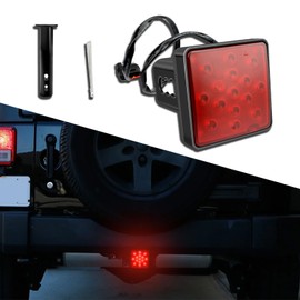 Piburth Trailer Hitch Receiver Cover with 15 LED Red Brake Lights, Universal Fit 2" Receiver, Super Bright Smoked Lens Square Tail Light, Car Exterior Accessories for Towing Truck SUV RV (Red)
