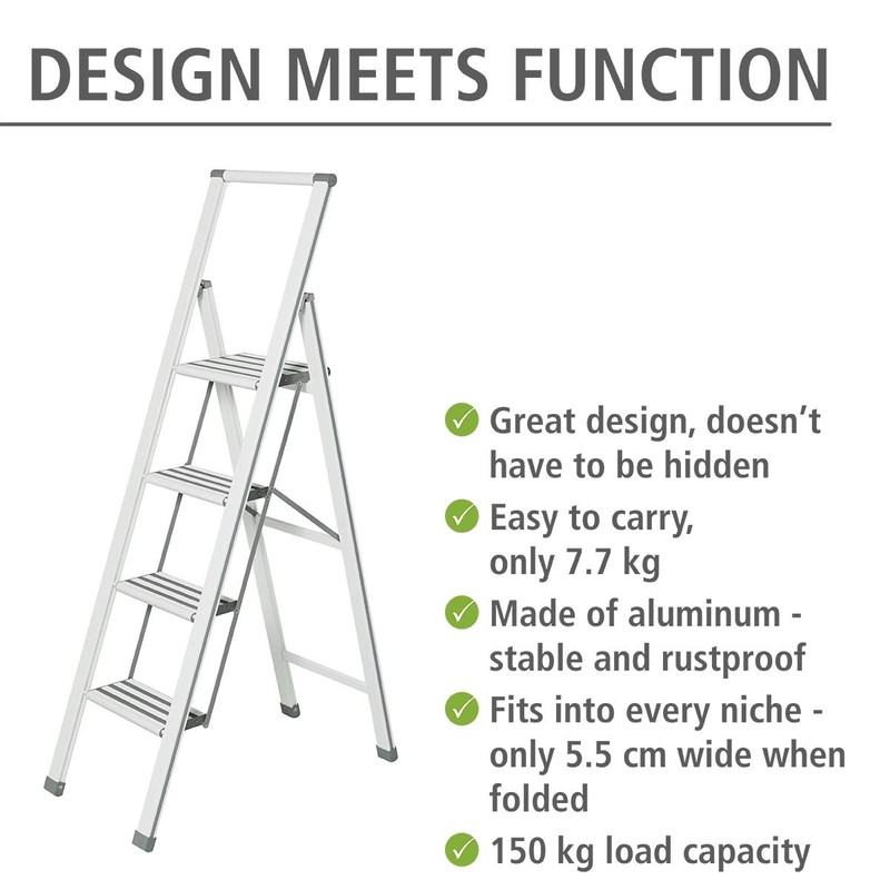 Aluminium Design Folding Stepladder 4-Step White Household Ladder
