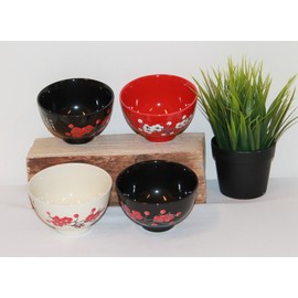 AAF Nommel Guangzhou Black Ceramic Rice Bowl Dessert Bowl Set of 4 Blossom Red Beige No. 027