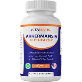 Vitamatic Akkermansia Muciniphila Gut Health - 60 DR Capsules (Delayed Released) - Made with Prebiotic Inulin Fiber