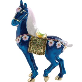 zltSunshine Horse Tabletop Ornament with Rhinestones Vintage-Style Decorative Horse Figurine Jewelry Box Great for Christmas Birtday Blue