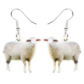 LONYOO Acrylic Sheep Earrings Dangle Fashion Jewelry Lovely Animal Earrings for Women Girls Charms (White)