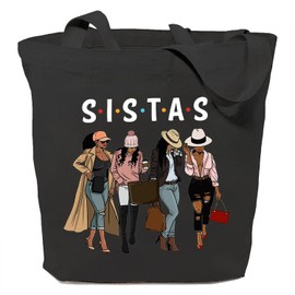 SAUIVD Funny Sistas Vacations Canvas Tote Bag Girls Dressing Styles Shoulder Bag Cute Travel Gift Reusable Grocery Bag