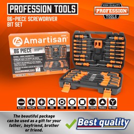 Amartisan 86-Piece Magnetic Screwdrivers Set with Case, Includs Slotted, Phillips, Hex, Pozidriv,Torx and Precision Screwdriver Set, Magnetizer Demagnetizer Tools, Tools for Men