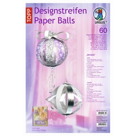Ursus Amelie 23520099 Paper Balls Design Strips, Material for up to 8 Paper Balls, Diameter Approx. 10 cm, 60 Strips with Accessories, Ideal for Crafting Individual Christmas Baubles