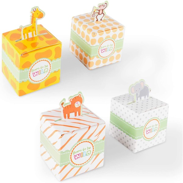 Born To Be Wild Party Favor Box, Cute Jungle Themed Zoo Animals for Baby Shower, Child Birthday (24 Boxes)