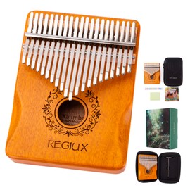 REGIUX Kalimba 21 Keys Thumb Piano with Protective Case, Tuning Hammer, Study Instruction, Unigue Gift for Student, Adult, Beginners, Professional