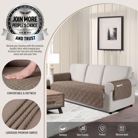 TAOCOCO Waterproof Couch Covers for Pets Dogs with Non Slip Backing, Sofa Seat Covers with Side Pocket for 3 Cushion Couch Washable Dog Couch Cover Protector Sofa Slipcovers(Sofa Plus, Taupe)