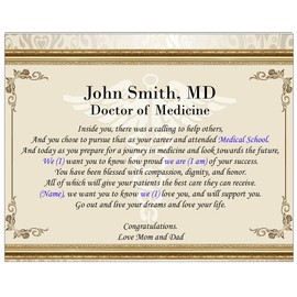 AllGiftFrames Best Medical School Graduation Gift New Doctor Future Physician Custom Gold Metal Brass Desk Mantel Four Pillar Table Swivel 360 Degree Billboard Clock Present Graduate