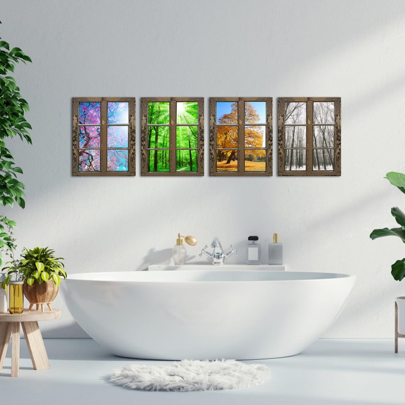 iHAPPYWALL 4 Seasons Modern Landscape Window Frame Style Wall Decor