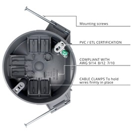 HUIXHAO New Work Electrical Ceiling Box 1 Gang, ETL, 4" Dia with Grounding Lug and Screw for Residential and Light Commercial Applications,20 Cubic inch New Work Boxes(3 Pack)