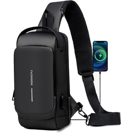 RUAKIVA Bandolera Hombre,Mariconera Hombre,Mochila Impermeable,Bolsos Para Hombre Antirrobo Con USB,Mochila Cruzada,Mochilas De Viaje,Adecuado para Uso Diario,Viajes,Compras y Otras Ocasiones,Negro