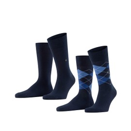 Burlington Socks Over the Calf – Pack of 2 – Without Terry Cloth – Checked – Chaude – Coton – Every Day Mix, navy