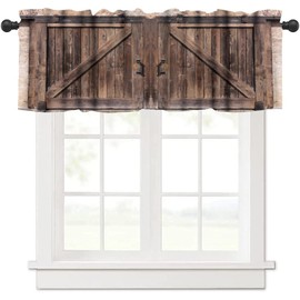 Rustic Kitchen Curtain Valance, Old Barn Door Wooden Board Windows Curtain Valances for Bedroom Bathroom Living Room Kitchen Western Style Short Small Curtains Print Curtain, 54x18 Inch, 1 Panel