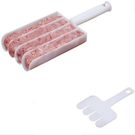 White Creative Kitchen Meatball Maker, 4 Baller Spoons with Cutting Spade, Multifunction Ice Cream Scoop, DIY Meatball, Patty, Fish Ball, Burger Making Tools