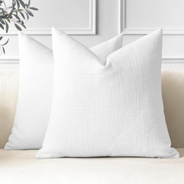 JOTOM Set of 2 Cushion Covers 45x45 cm Linen White Decorative Throw Pillow Covers 18x18 Inch Square Cushion Case Home Decor Pillowcases for Couch Sofa Living Room Bed (White)
