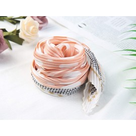 Allegra K Women's Pleated Scarf, Neckerchief, Rhombus Shape, Ribbon, Dot Pattern, Hair Ornament, Bandana, Headband, pink white