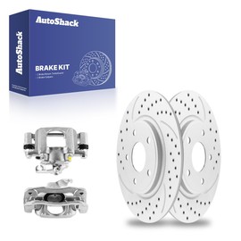 AutoShack Rear Drilled & Slotted Brake Rotors Calipers | Replacement for 2012 Ram C/V 3.6L V6 FWD | Silver Coated | 4-PC Brake Kit | TurboGuard