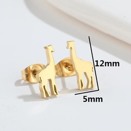 Simple Giraffe Small Stud Earrings for Women Stainless Steel Animal Piercing Studs Earring Lovely Jewelry Gifts Birthday (Gold)