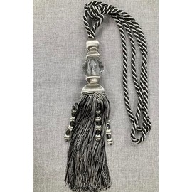 Silver & Black 14" Length Tassel Curtain Tieback with Faceted Glass Crystal SCTB-16/50-37-47 Upholstery/Drapery/Interior Design/Home Furnishing
