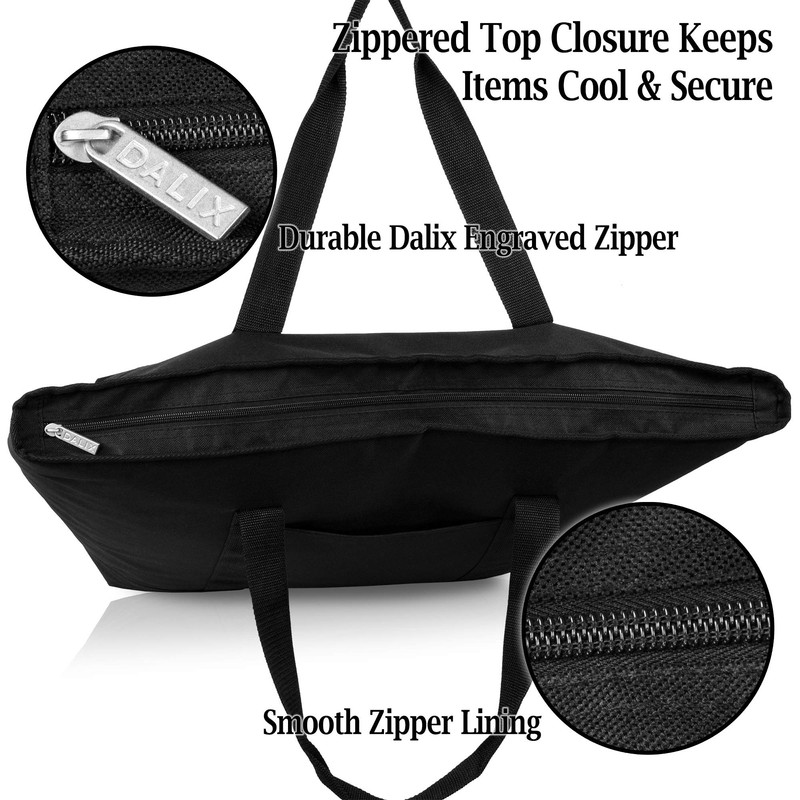 DALIX 25" Large Insulated Tote Bag w/Zipper Leakproof in Black