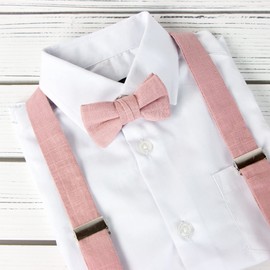 Spring Notion Boys' Linen Blend Suspenders and Bow Tie Set for Kids Toddlers Infants Ringbearers Rustic, Desert Coral Large